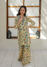 Khanak Stitched Kids-Beige Embroidered Gharara KST 148