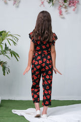 Sprinkles Stitched 1 Piece Summer Jumpsuit Kids Collection'2025-Black with Orange Floral Print Smart Fit Jumpsuit