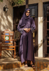 Hijabi.Pk Purple Dabka Sleeves Abaya | Serene Threads
