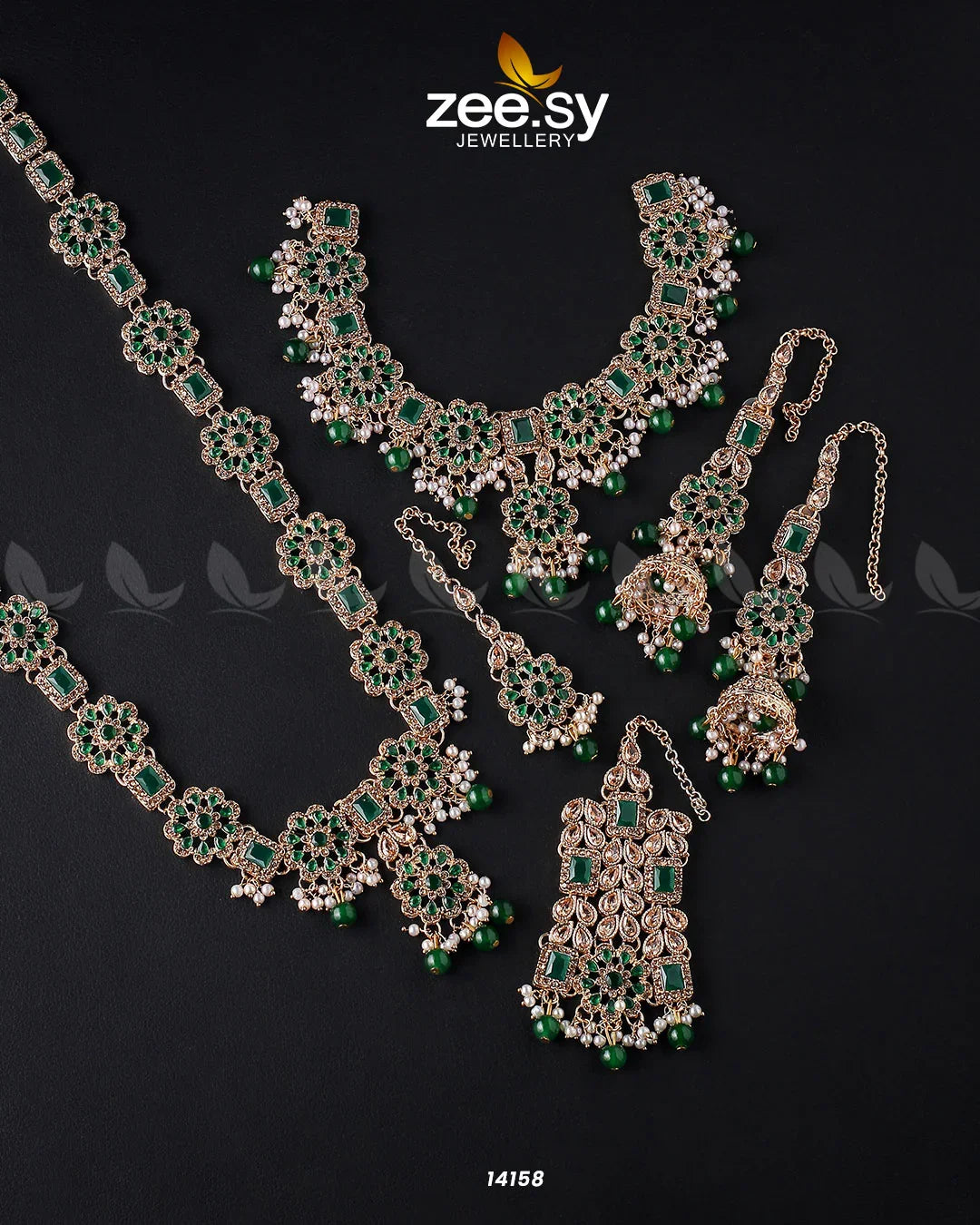 Armeria Bridal Set Golden Green - Zeesy Jewellery