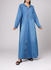 Hijab Ul Hareem Zip Front-Open Denim Abaya - 0120-R-193