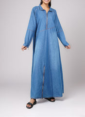 Hijab Ul Hareem Zip Front-Open Denim Abaya - 0120-R-193