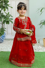 Zeenat By Khanak Kids 2025-Venetian Red Lehenga KL 007