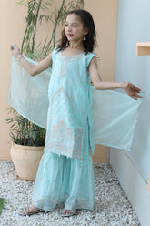 Khanak Stitched Kids-Ice Blue Gharara-KG 011