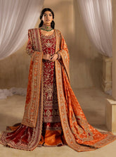 Anayra Amal - Dilkash - Red Long Shirt With Farshi Gharara Bridal
