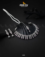 Classic Zircon Necklace Silver Pink - Zeesy Jewellery