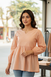 Ahlam By Safa Textile Peplum ChikanKari Shirt Piece