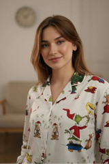 Urban Cut Women Pajama Suit Christmas Cartoon Print