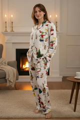 Urban Cut Women Pajama Suit Christmas Cartoon Print