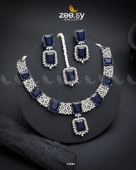 Gul-Badan Necklace Silver Blue - Zeesy Jewellery