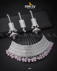 Sumayah's Choker Necklace Silver Mint Pink - Zeesy Jewellery