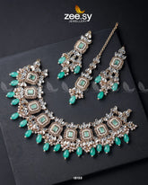 Stephanotis Necklace Set Golden Mint Green - Zeesy Jewellery
