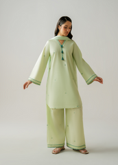 Solstic by Meerak Stitched 3 Piece Emb Lawn Suit-Matcha