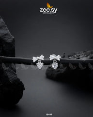 Crystal Bow Stud Earrings Silver - Zeesy Jewellery