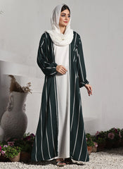 Hijab Ul Hareem Front Close Double Breast Zoom Green Abaya (0122-P-712)