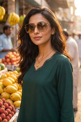 Zouj Stitched 2 Piece Solids Summer Co Ords Suit-Green
