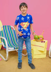 Modest Stitched Summer Kids Collection'2024-Superman Graphic Tee - Blue