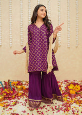 Gulzar By Modest Stitched 3 Piece Formals Suit-9345-Purple