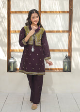 Khanak Stitched Kids-Purple Koti Style 2Pcs Suit KST 136