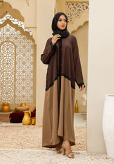 Hijabi.Pk Bicolor Front Open Abaya Brown & Beige