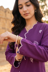 Zouj Stitched 2 Piece Solids Summer Co Ords Suit-Purple