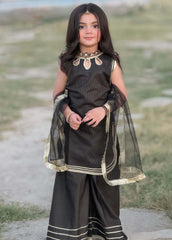 Titli By Modest Stitched Toddlers 3 Piece Black Cotton Lawn Set