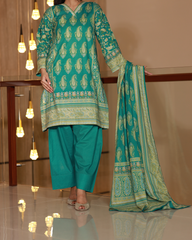 Chameli Studio-Teal Treasure Lawn Digital Print 3 Piece Unstitched Suit-WRTS-0012