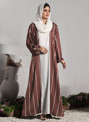 Hijab Ul Hareem Front Close Double Breast Zoom Fabric Tea Pink Abaya (0122-P-712)