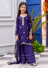 Meethi Eid By Modest Blue Rawsilk Embroidered 3 Piece Gharara