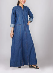 Hijab Ul Hareem Denim Zipper Abaya - 0118-R-987