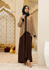 Hijabi.Pk Bicolor Front Open Abaya - Beige and Brown