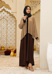 Hijabi.Pk Bicolor Front Open Abaya - Beige and Brown