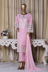 Khombi Stitched 3 Piece Casual Pret Cotton Suit-Ice Berg-208 Pink