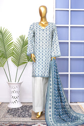 Bin Saeed Stitched 3 Piece Printed Lawn With Farshi Shalwar Vol-04 Suit-LSM-3440-SKY