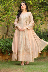 Manahils Stitched Formals Kurti 122-Divine- Peach