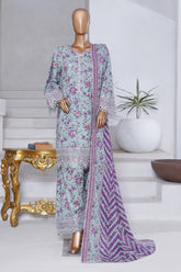 Bin Saeed Stitched 3 Piece Exclusive Emb Chikankari Cotton Suit-WC-2408-Blue