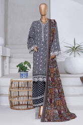 Bin Saeed Stitched 3 Piece Exclusive Emb Chikankari Cotton Suit-WC-2410-Black