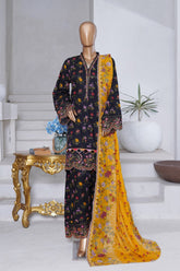 Bin Saeed Stitched 3 Piece Exclusive Emb Chikankari Cotton Suit-WC-2411-Black