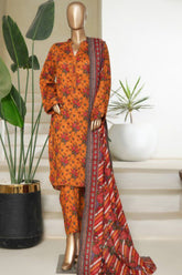 Bin Saeed Stitched 3 Piece Printed Lawn Suit-NSM-2435-Mustard
