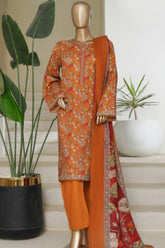 Bin Saeed Stitched 3 Piece Printed Lawn Suit-NSM-2438-Mustard