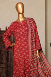 Bin Saeed Stitched 3 Piece Printed Lawn Suit-NSM-2439-Maroon