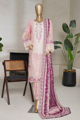 Bin Saeed Stitched 3 Piece Luxury Plain Cotton With Emb Printed Back Suit-NSM-2478-Pink
