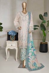Bin Saeed Stitched 3 Piece Luxury Plain Cotton With Emb Printed Back Collection'2025-NSM-2479-Off White