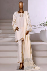 Vybe By Sada Bahar Sititched Co-Ords With Dhanak Shawl Suit-MED-251-Cream