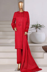Sada Bahar Stitched 3 Piece Premium Cross Texture With Velvet Suit-PWV-251-Red