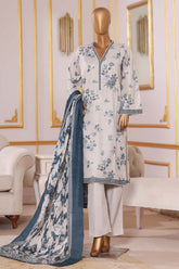 Bin Saeed Stitched 3 Piece Exclusive Printed Khaddar Vol-09 Suit-WK-2521-Off White