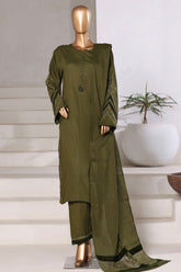 Sada Bahar Stitched 3 Piece Premium Cross Texture With Velvet Suit-PWV-252-Mehndi