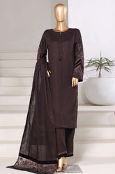 Sada Bahar Stitched 3 Piece Premium Cross Texture With Velvet Suit-PWV-252-Brown