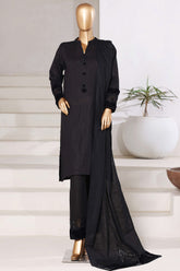 Sada Bahar Stitched 3 Piece Premium Cross Texture With Velvet Suit-PWV-253-Black