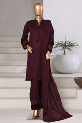 Sada Bahar Stitched 3 Piece Premium Cross Texture With Velvet Suit-PWV-253-Falsa